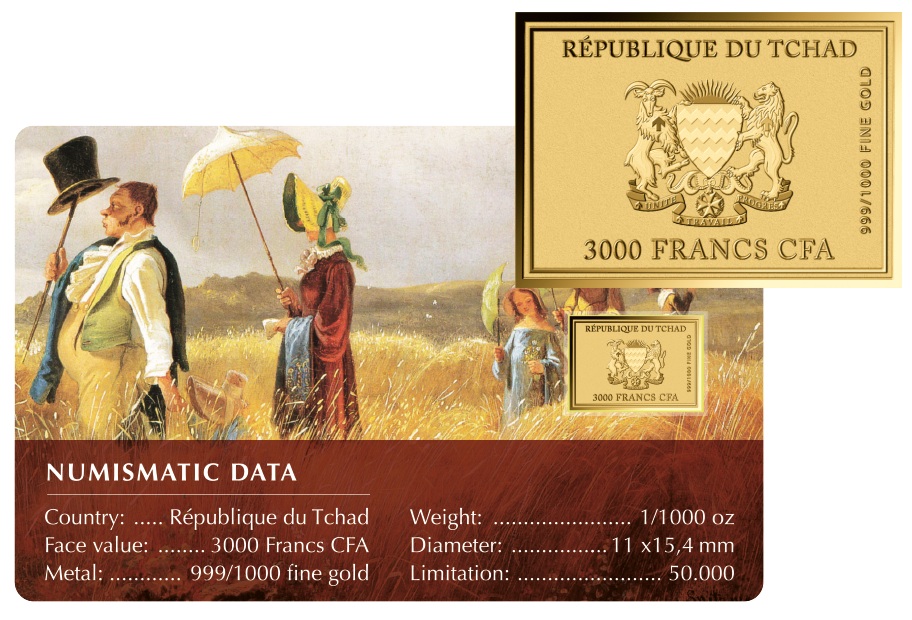 EL PASEO DOMINICAL - SPITZWEG - MONEDA DE ORO 1/1000 OZ - 3000 FRANCS CFA - COINCARD