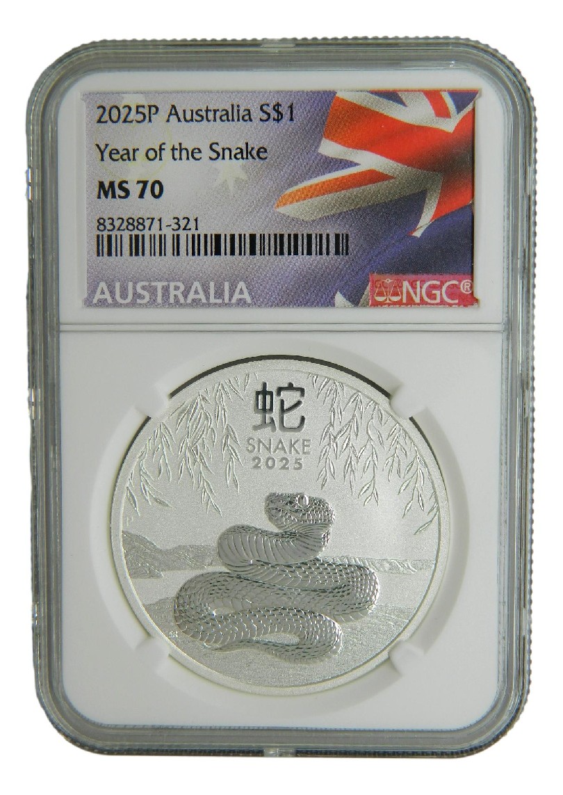 2025 - AUSTRALIA - ONZA PLATA - SERPIENTE - NGC MS70 - BANDERA
