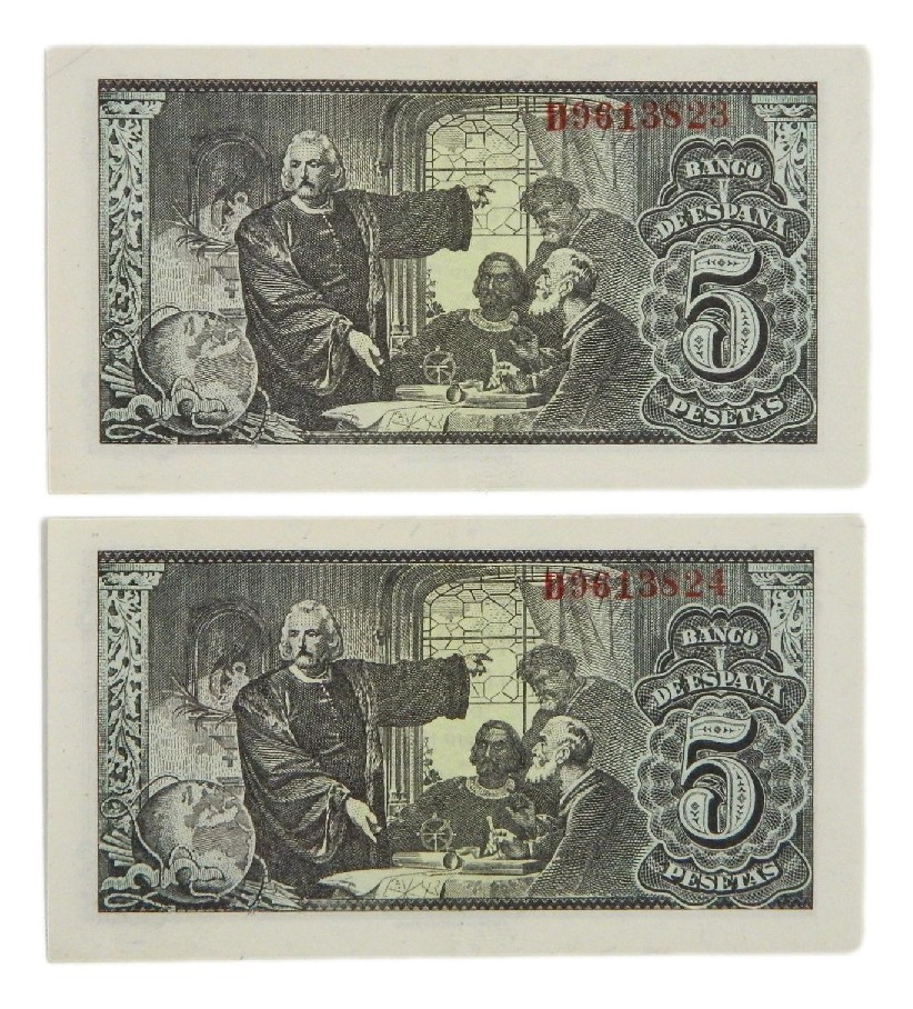 1943 - ESPAÑA - PAREJA BILLETES - 5 PESETAS - ISABEL LA CATOLICA 