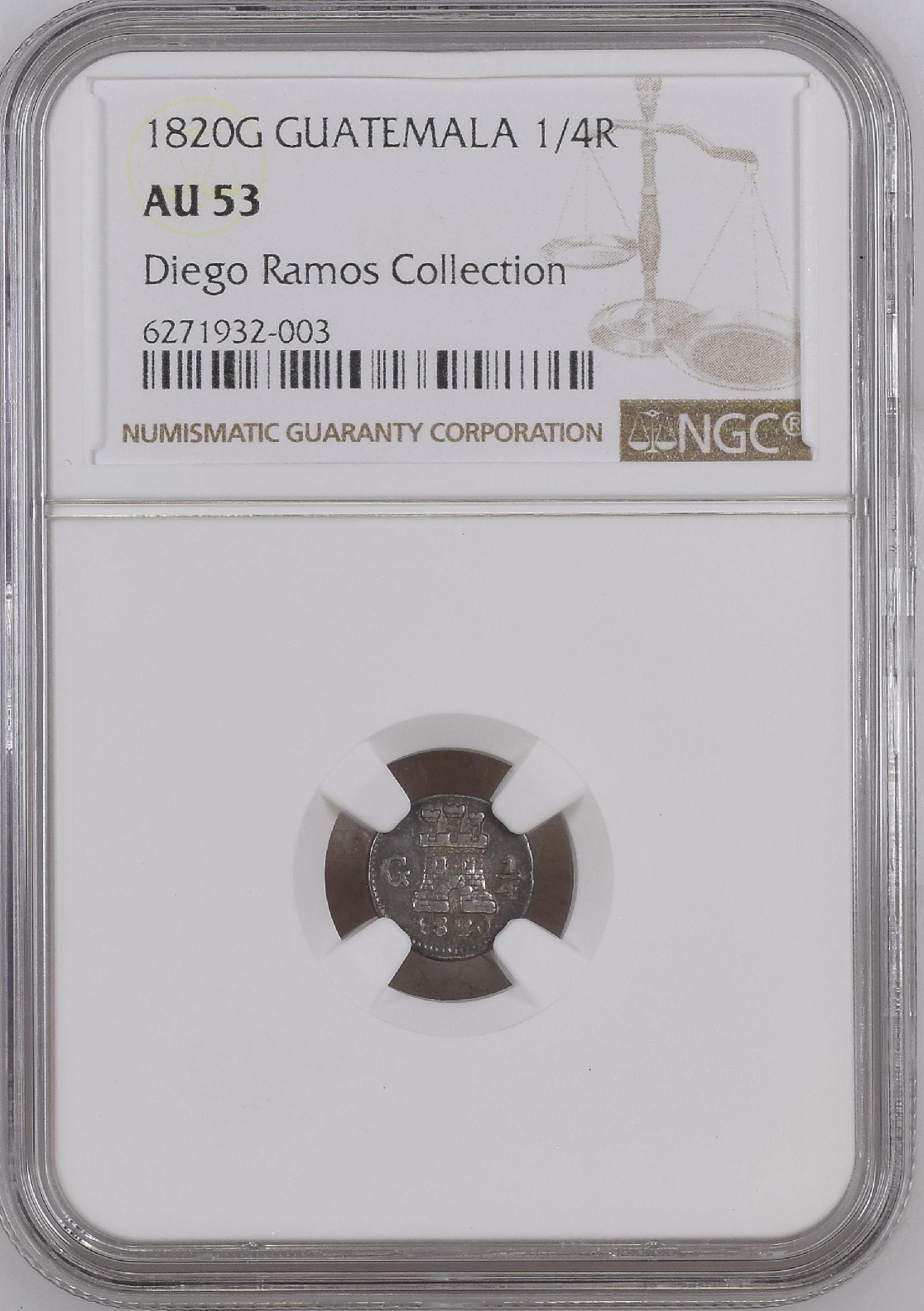 1820 G - FERNANDO VII - 1/4 REAL - GUATEMALA - NGC AU53