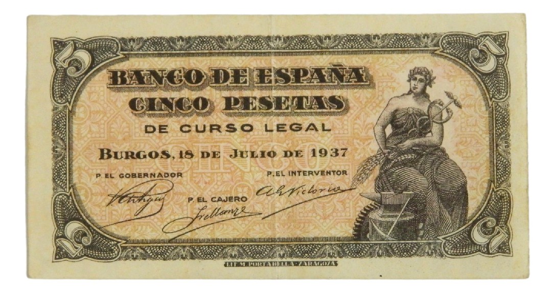 1937- ESPAÑA - BILLETE - 5 PESETAS - BURGOS - MBC-