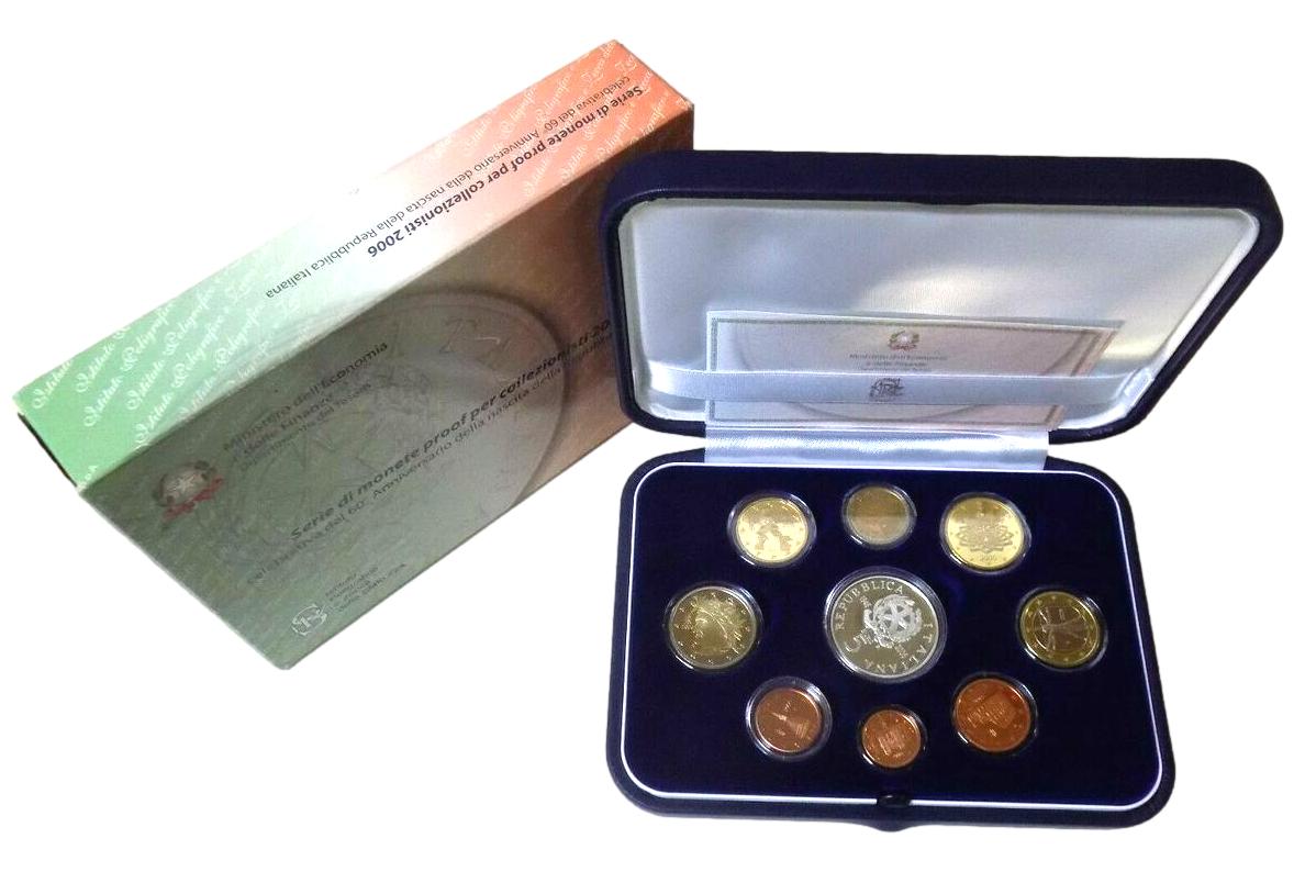 2006 - ITALIA - CARTERA EUROS - 9 MONEDAS - 60 ANIV REPUBLICA