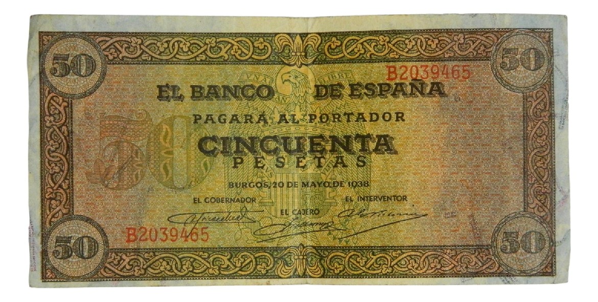 1938 - ESPAÑA -BILLETE - 50 PESETAS - BURGOS - MBC  