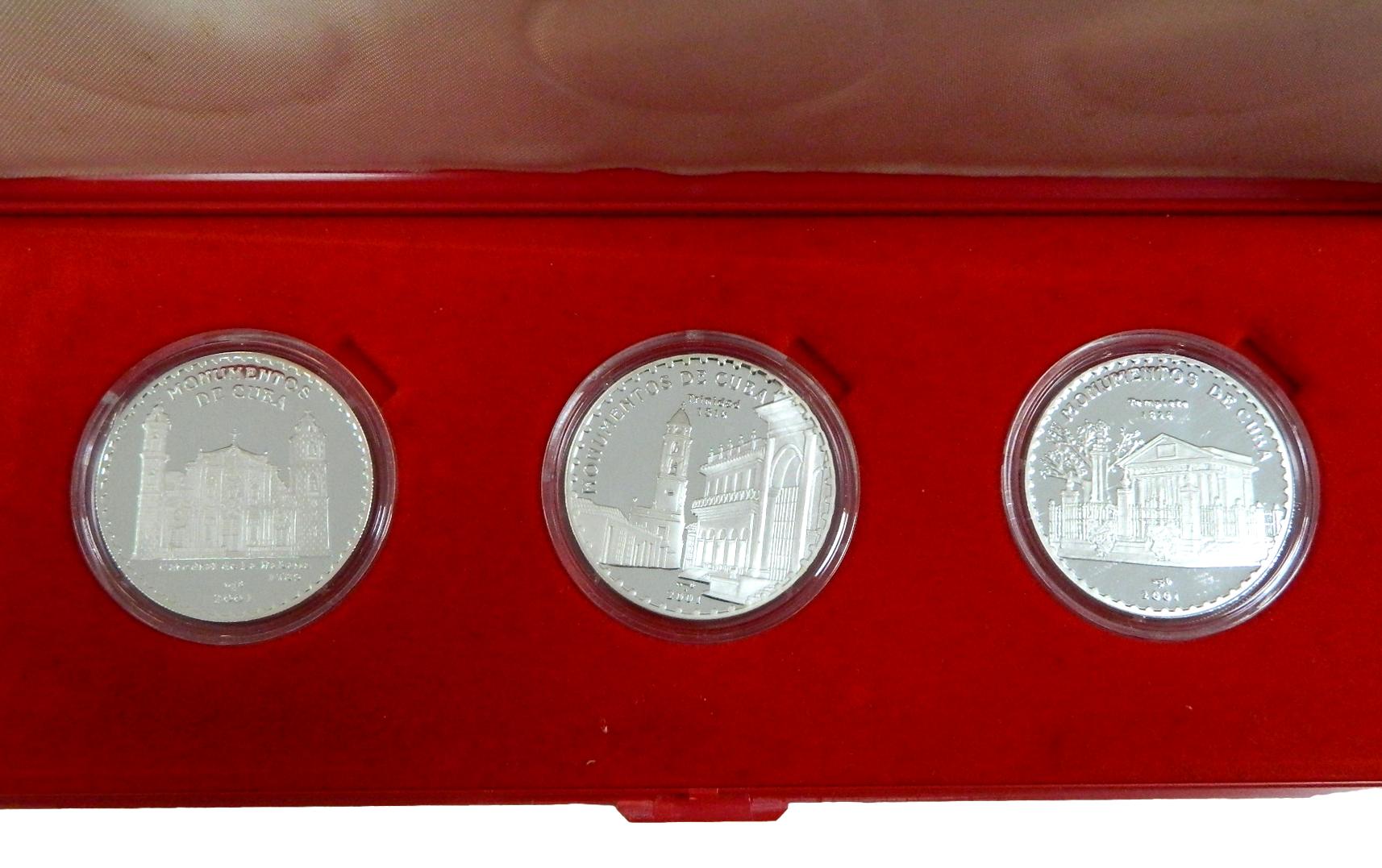 2001 - CUBA - SERIE 3 MONEDAS - 10 PESOS - MONUMENTOS - PLATA