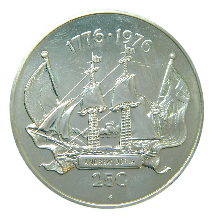 1976 - ANTILLAS NEERLANDESAS - 25 GULDEN - ANDREW DORIA - PLATA