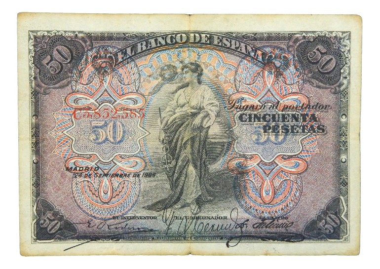 1906 - ESPAÑA -  BILLETE - 50 PESETAS - MADRID - MBC-