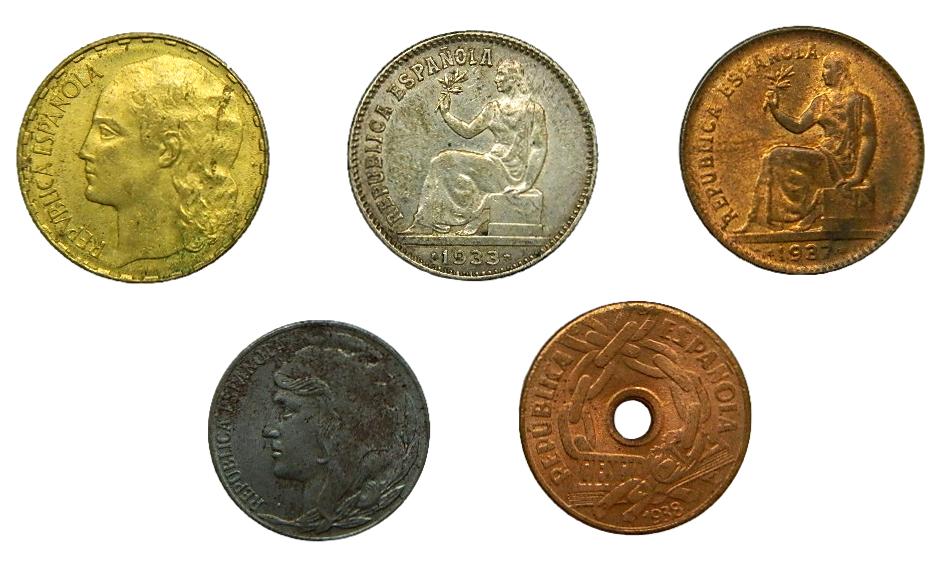LOTE 5 MONEDAS - II REPUBLICA ESPAÑOLA