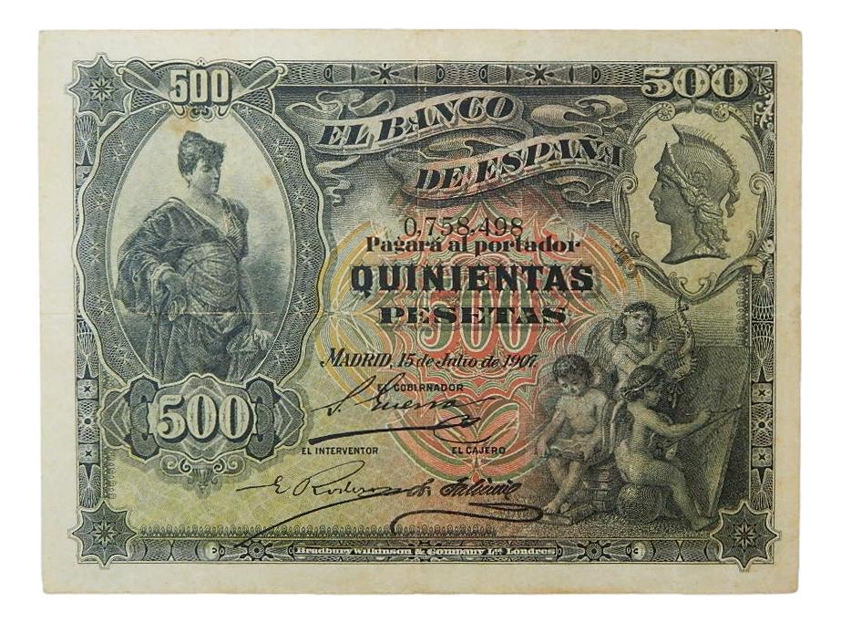 1907 - ESPAÑA - BILLETE - 500 PESETAS - MUY RARO - MBC+