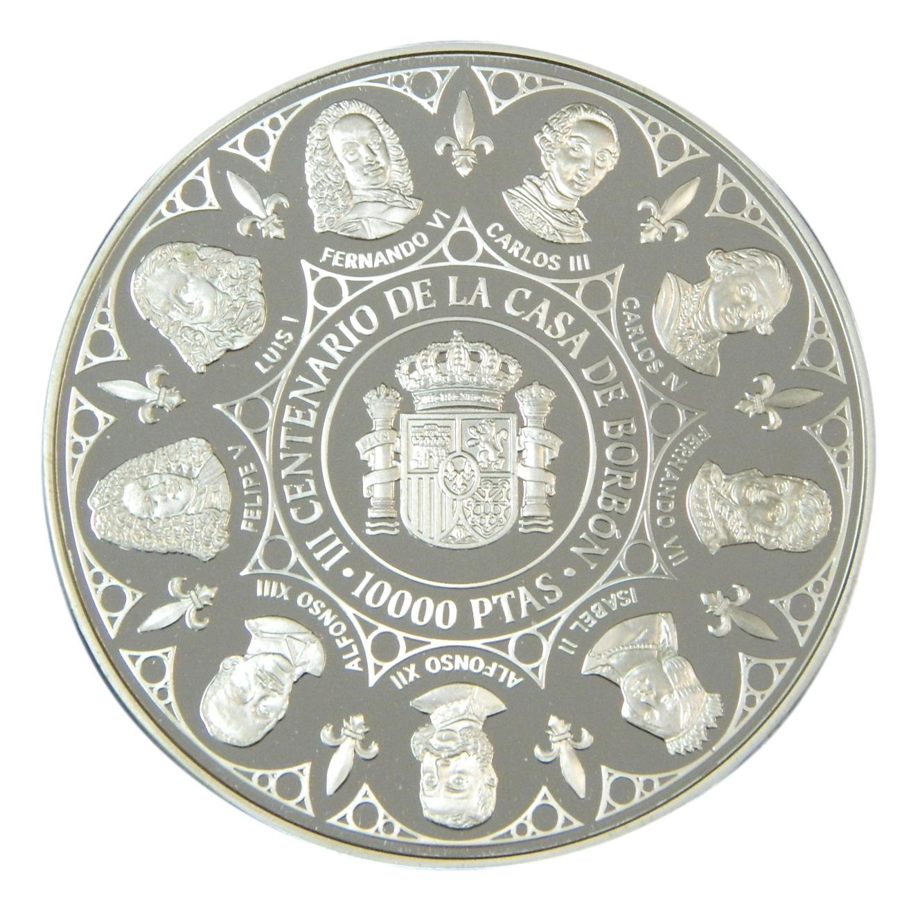 1998 - ESPAÑA -10000 PESETAS - 5 ONZAS PLATA - JUAN CARLOS - III CENTENARIO CASA BORBON