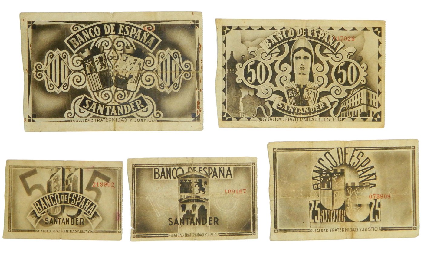 1936 - ESPAÑA - SERIE 5 BILLETES - SANTANDER - BC/MBC