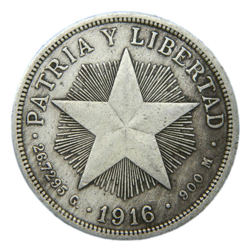 1916 - CUBA - 1 PESO - PATRIA Y LIBERTAD - PLATA