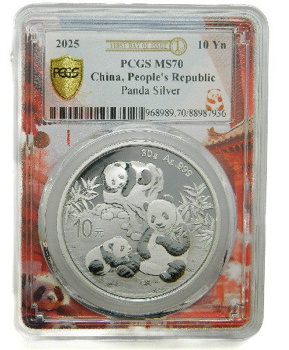 2025 - CHINA - 10 YUAN - ONZA PLATA - PANDA - PCGS MS70 - ROJO