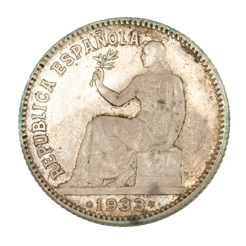 1933 - ESPAÑA - 1 PESETA - PLATA - GIRADA