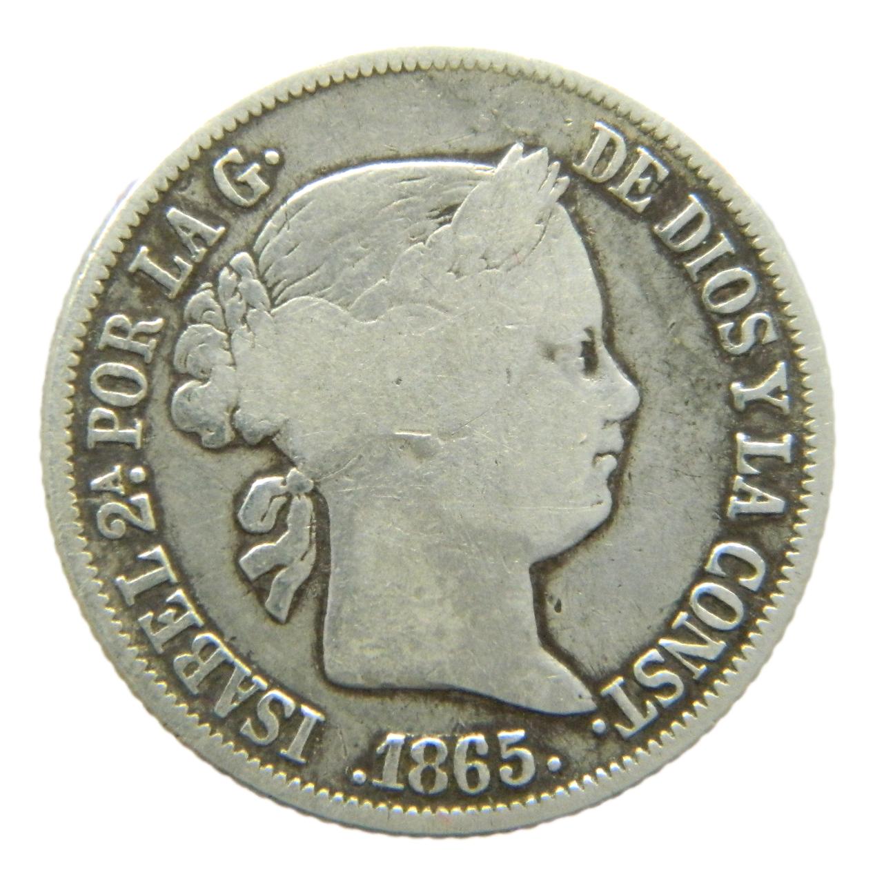 1865 - ISABEL II - 20 CENTAVOS DE PESO - MANILA - MBC