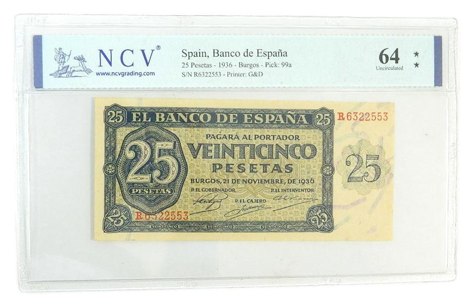1936 - ESPAÑA - BILLETE - 25 PESETAS - BURGOS - NCV 64