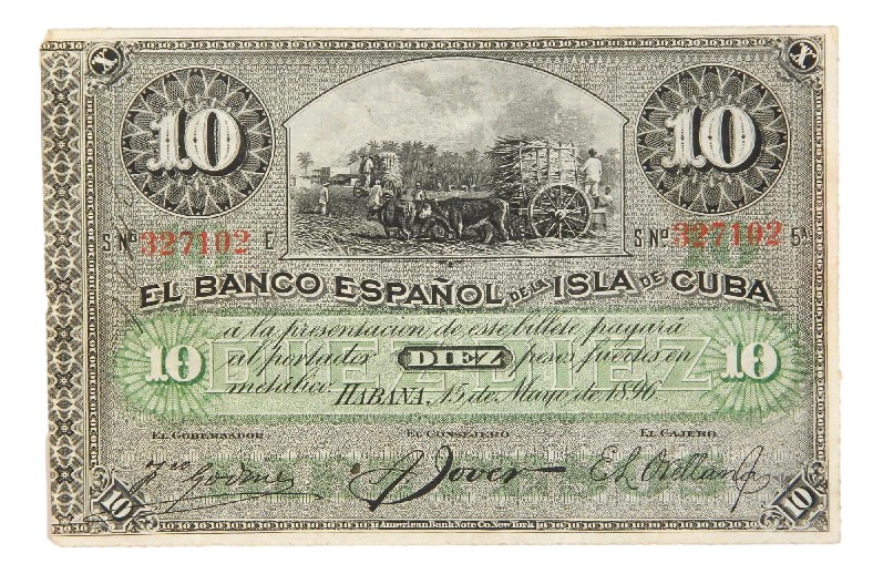 1896 - CUBA - BILLETE - 10 PESOS - BANCO ESPAÑOL - SIN SELLO DE PLATA