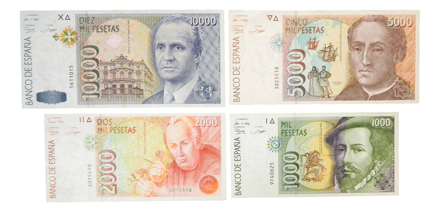1992 - ESPAÑA - SERIE 4 BILLETES - 1000 , 5000, 10000 PESETAS - MBC - EBC