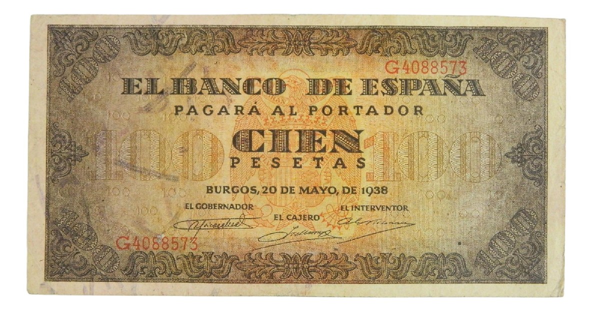 1938 - ESPAÑA - BILLETE - 100 PESETAS - BURGOS - MBC