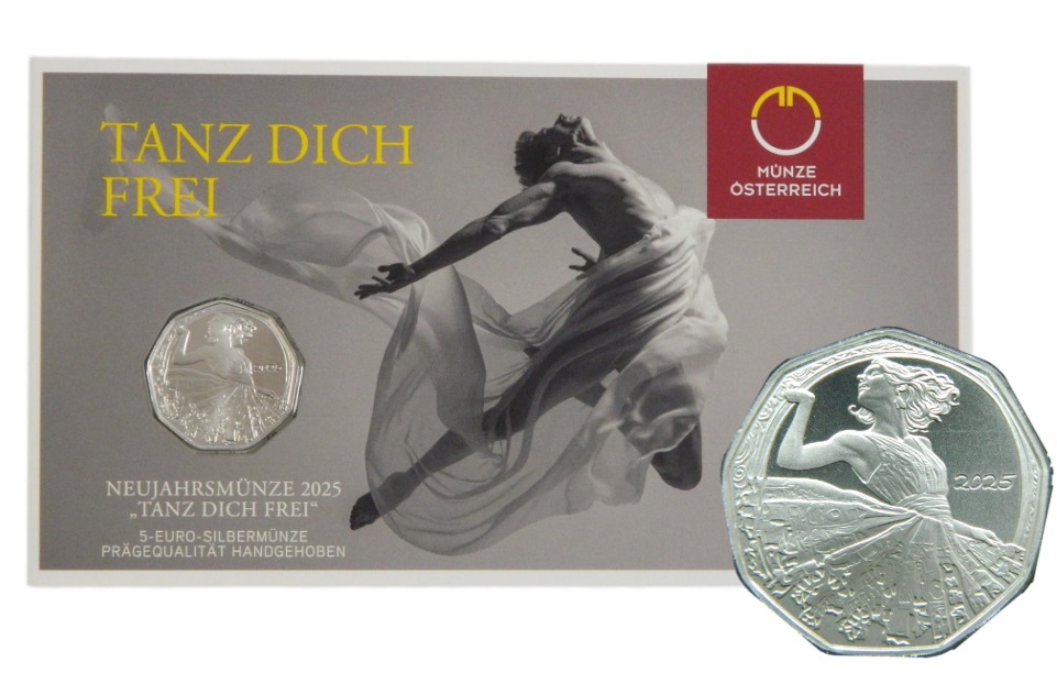 2025 - AUSTRIA - 5 EURO - AÑO NUEVO - BAILE - PLATA - COINCARD