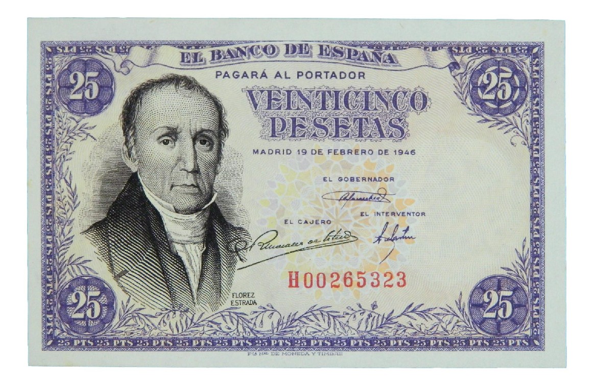 1946 - ESPAÑA - BILLETE - 25 PESETAS - FLOREZ ESTRADA - SC