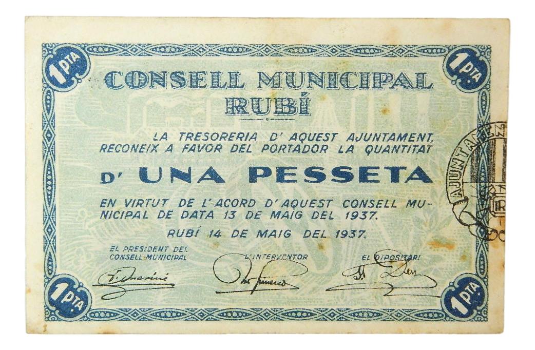 1937 - ESPAÑA - BILLETE - 1 PESETA - RUBI