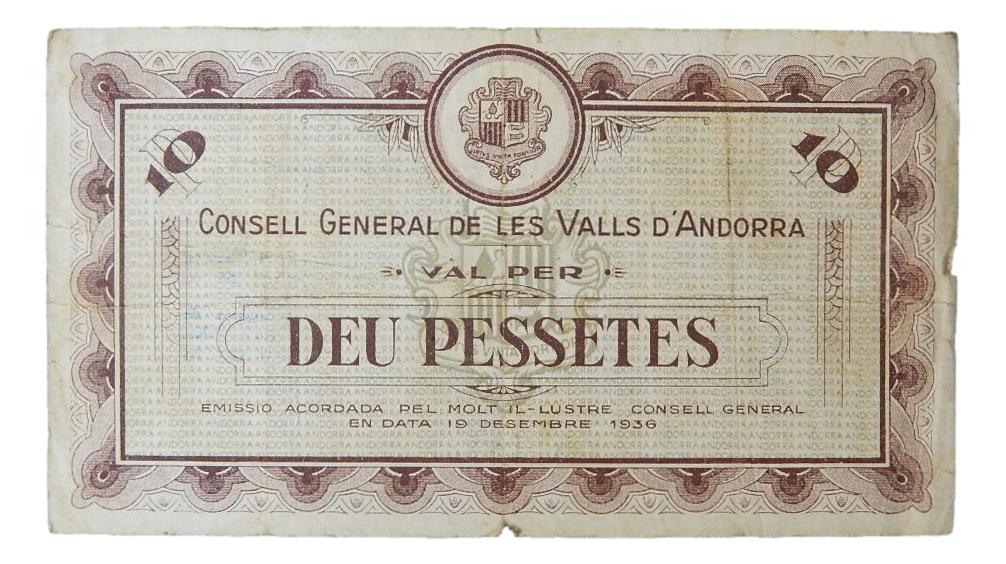 1936 - ANDORRA - BILLETE - 10 PESETAS - MARRON - BC-