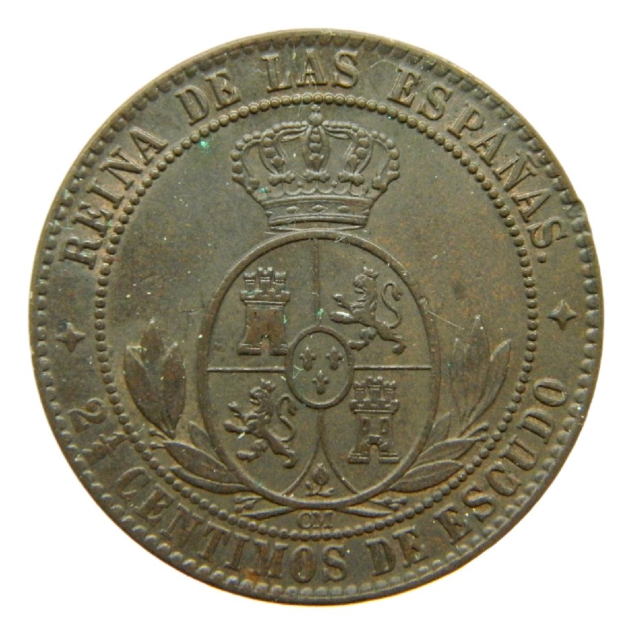 1868 - ISABEL II - 2 1/2 CENTIMOS DE ESCUDO - JUBIA - MBC+