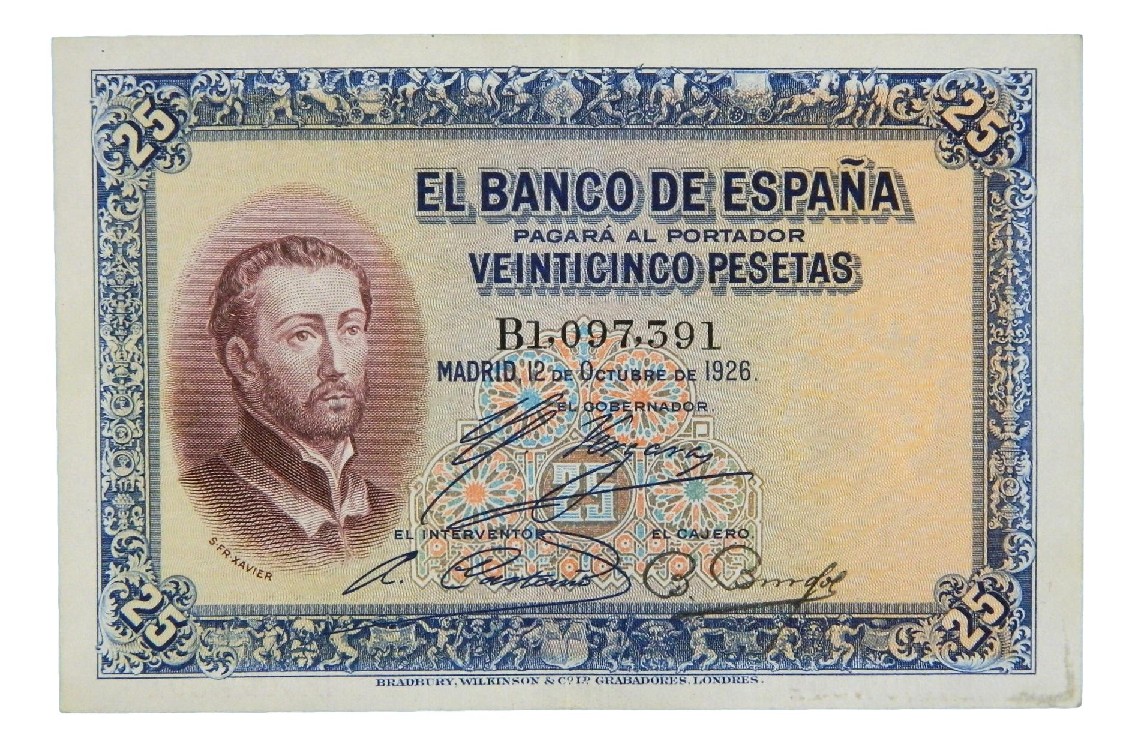 1926 - ESPAÑA - BILLETE - 25 PESETAS - S. FCO XAVIER - MBC