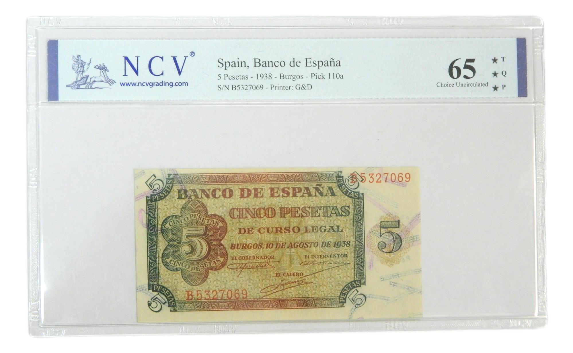 1938 - ESPAÑA - BILLETE - 5 PESETAS - BURGOS - NCV 65