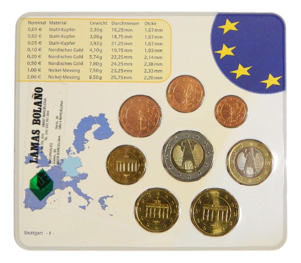 2002 - ALEMANIA - CARTERA EUROS - 8 MONEDAS S/C - BLISTER AMARILLENTO