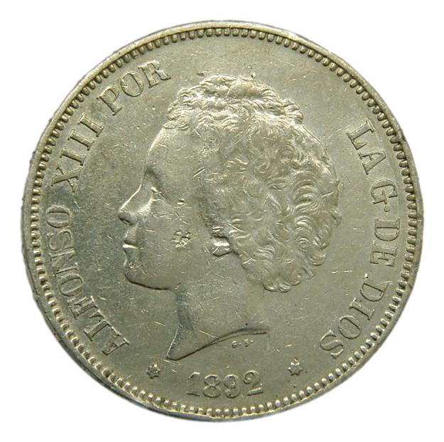 1892 *18-9 - ALFONSO XIII - 5 PESETAS - PGM