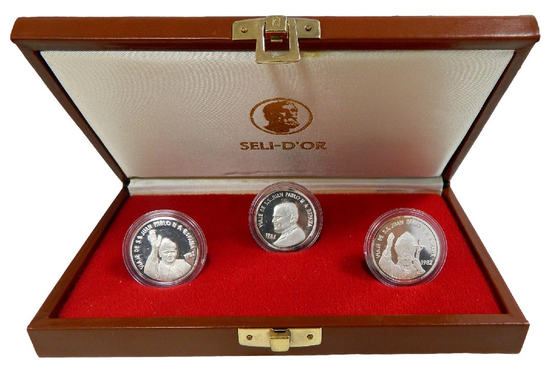 1982 - VATICANO - SERIE 3 MEDALLAS PLATA - PAPA JUAN PABLO II - PROOF