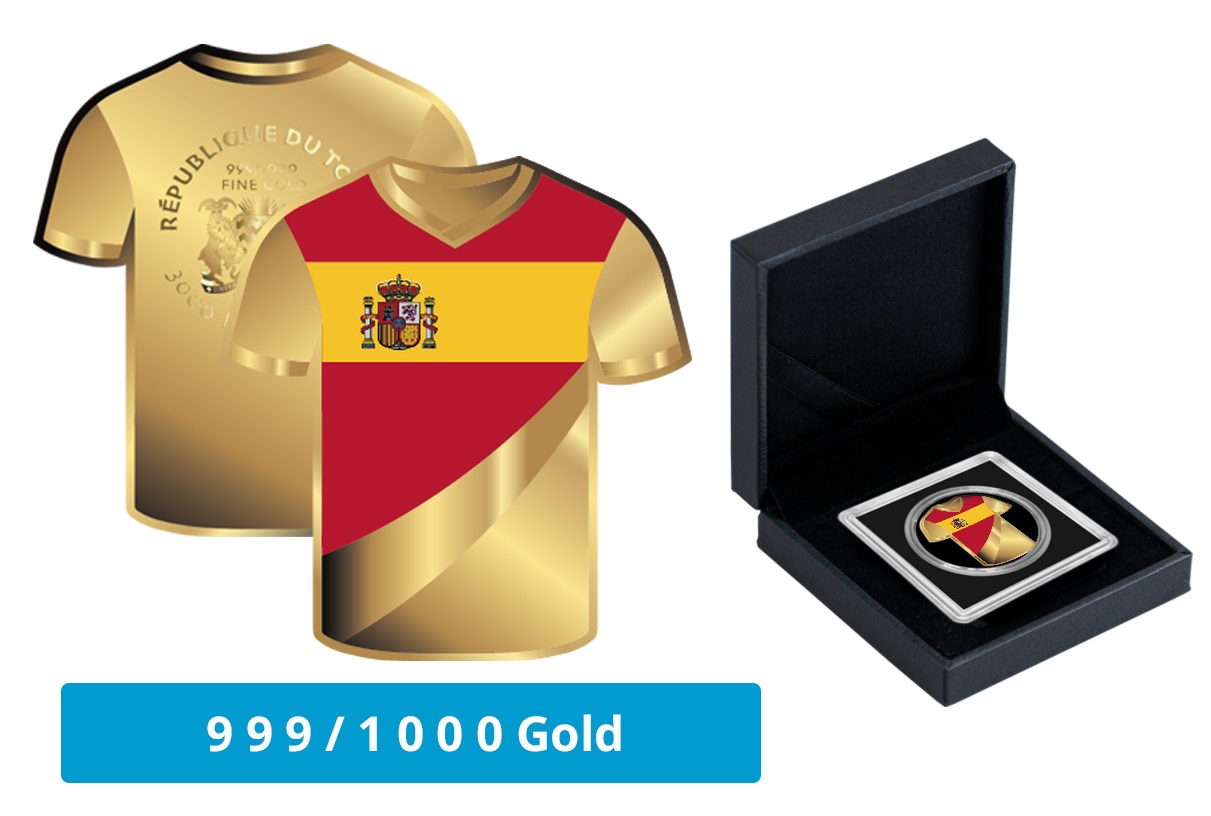 CAMISETA ESPAÑA - MONEDA DE ORO FINO - 1/1000 OZ - 3000 FRANCS CFA - TCHAD - ESTUCHE
