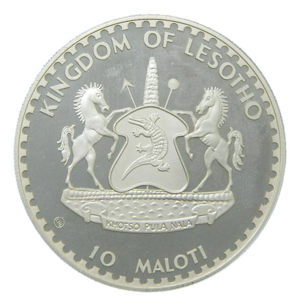 1982 - LESOTHO - 10 MALOTI - PLATA -  WORLD FOOTBALL CHAMPIONSHIP