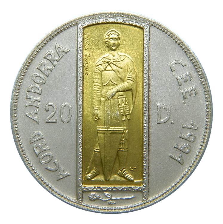 1993 - ANDORRA - 20 DINERS - ST. GEORGE - PLATA - ORO 