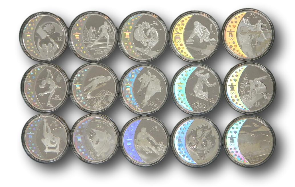 CANADA 15 MONEDAS PLATA OLIMPIADAS VANCOUVER - HOLOGRAMA