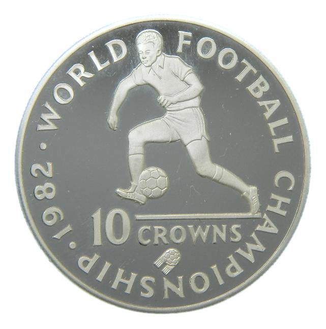 1982 - TURKS Y CAICOS - 10 CROWNS - PLATA - FUTBOL