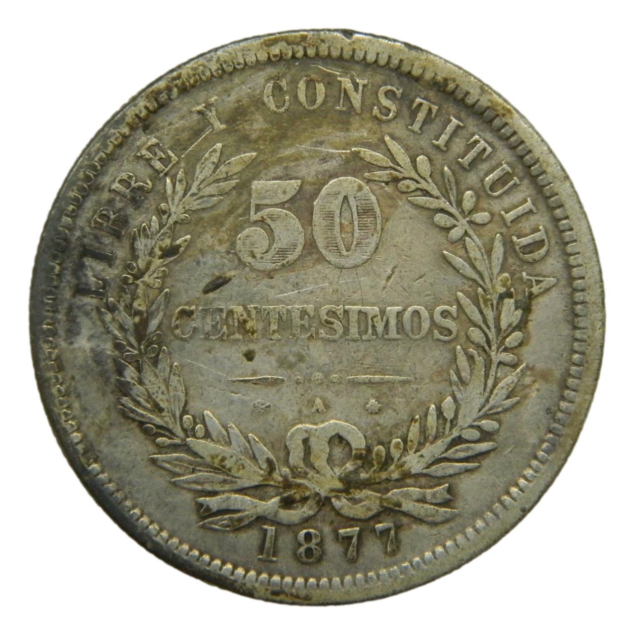 1877 A - URUGUAY - 50 CENTESIMOS - PLATA 