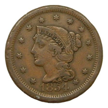 1854 - USA - 1 CENT - BRAIDED HAIR CENT