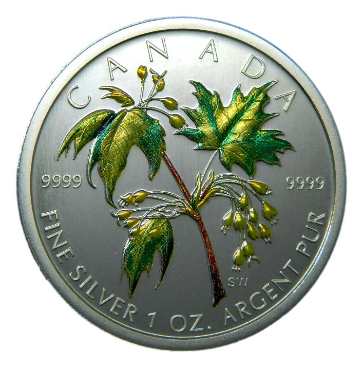 2003 - CANADA - 5 DOLLAR - ONZA PLATA - COLOR - MANCHITAS