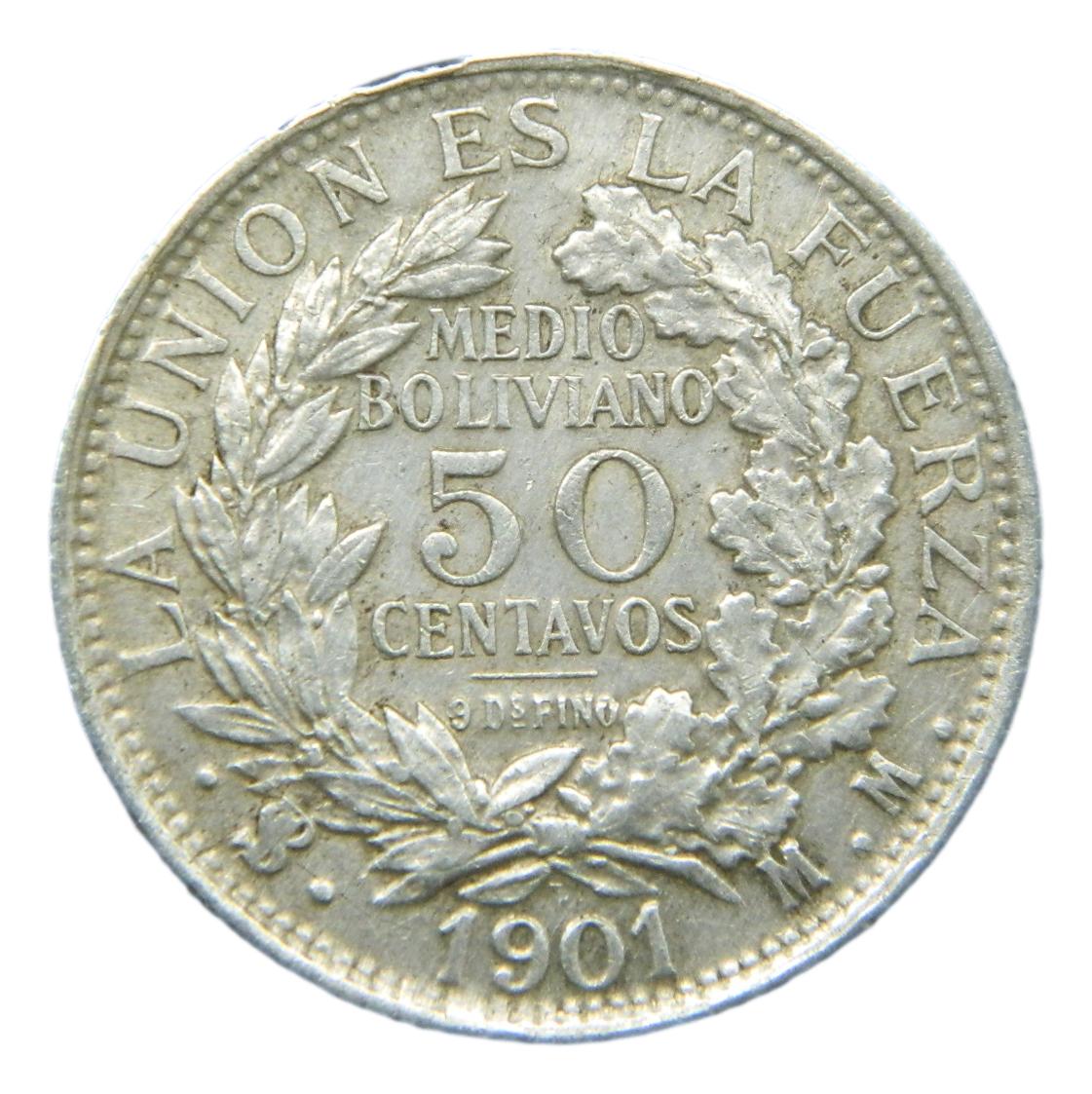 1901 MM - BOLIVIA - 50 CENTAVOS - 1/2 BOLIVIANO