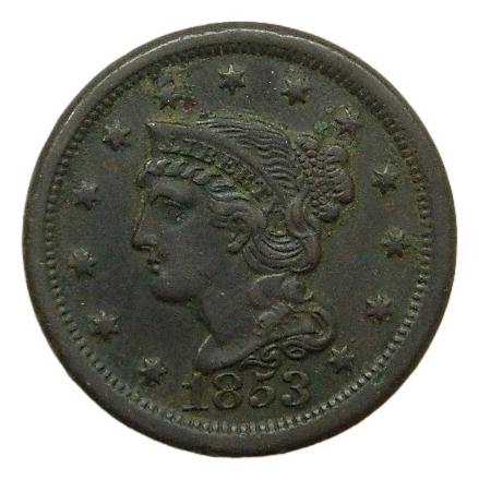 1853 - USA - 1 CENT - BRAIDED HAIR CENT 