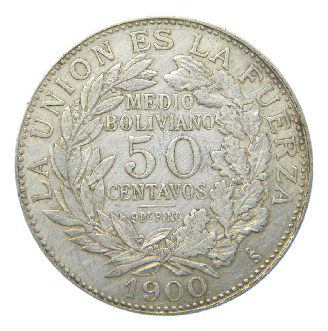 1900 So - BOLIVIA - 50 CENTAVOS - 1/2 BOLIVANO 