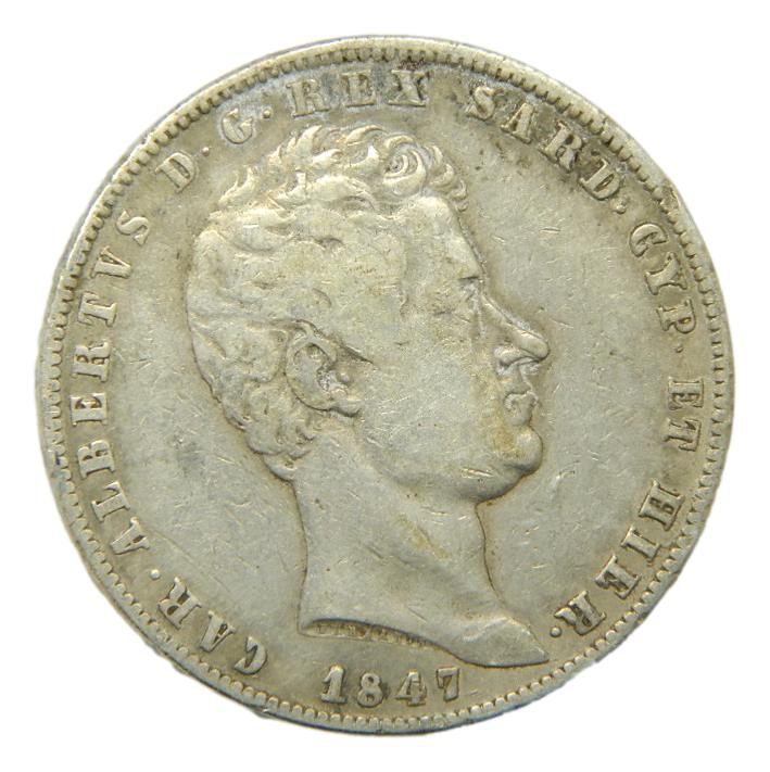 1847 - ITALIA - 5 LIRE - CARLOS ALBERTO - CERDEÑA