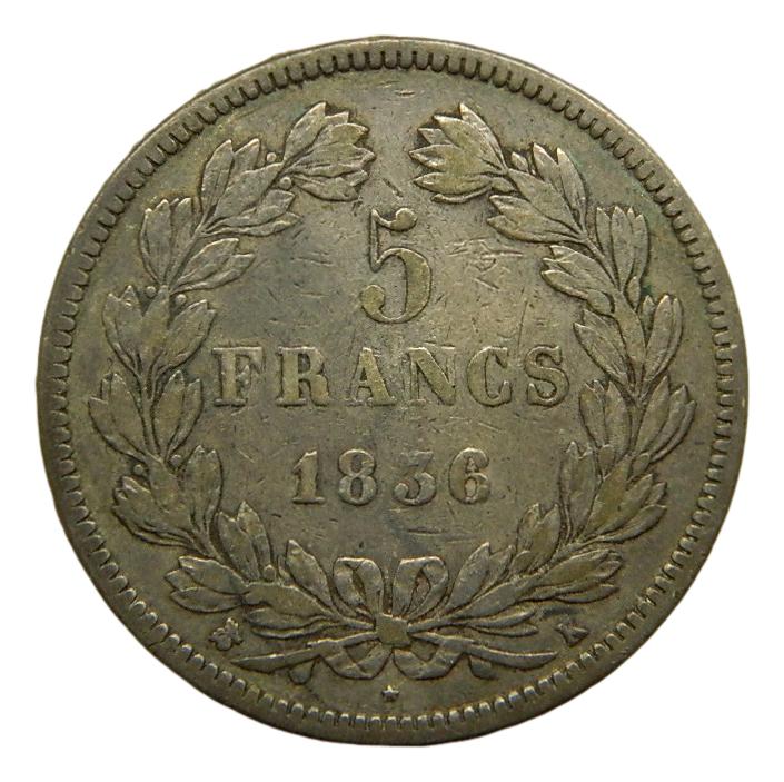 1836 K - FRANCIA - 5 FRANCS - BORDEAUX