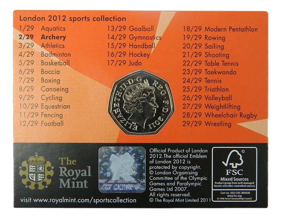 2012 - GRAN BRETAÑA - 50 PENCE - ARCHERY