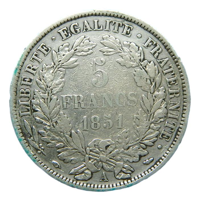 1851 A - FRANCIA - 5 FRANCS - PLATA