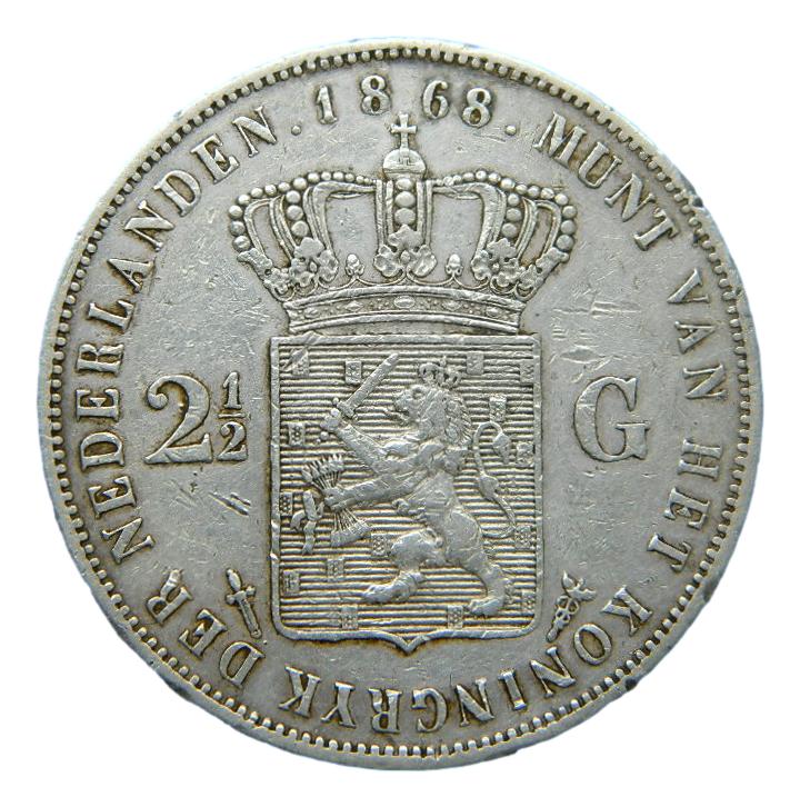 1868 - HOLANDA - 2 1/2 GULDEN - WILHELM III - PLATA
