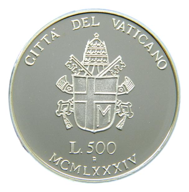 1984 - VATICANO - 500 LIRAS - VIRGEN MARIA - PLATA PROOF