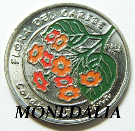 1997 - CUBA - 1 PESO - CORDIA SEBESTENA - MONEDA COLOR